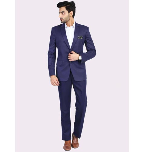 Men Blue Solid Single-Breasted Two-Piece Formal Suit